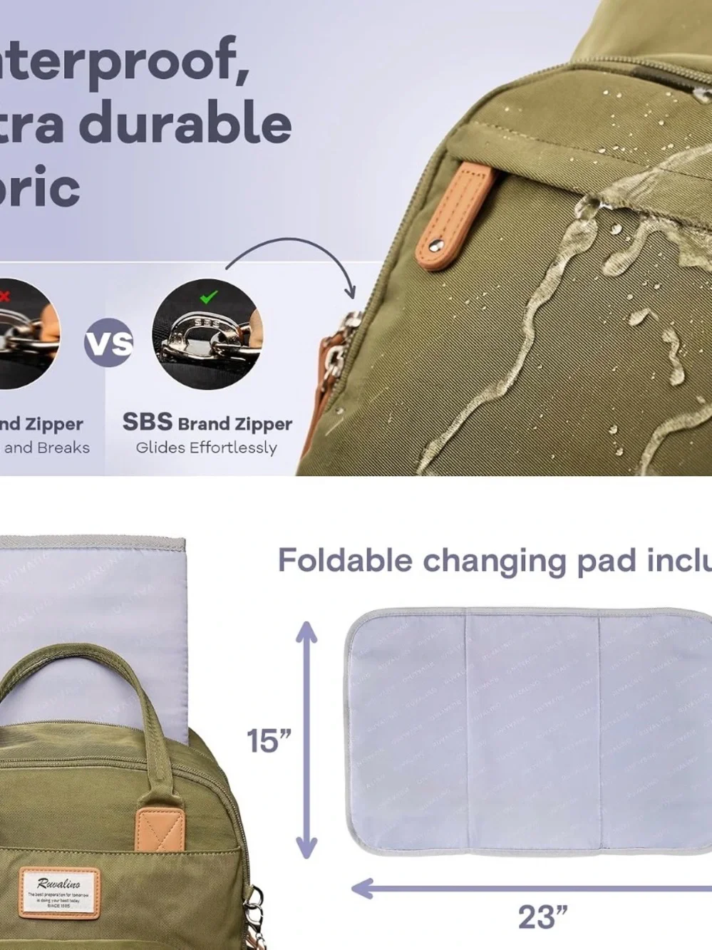 Olive Green Diaper Bag Backpack with Tan Accents